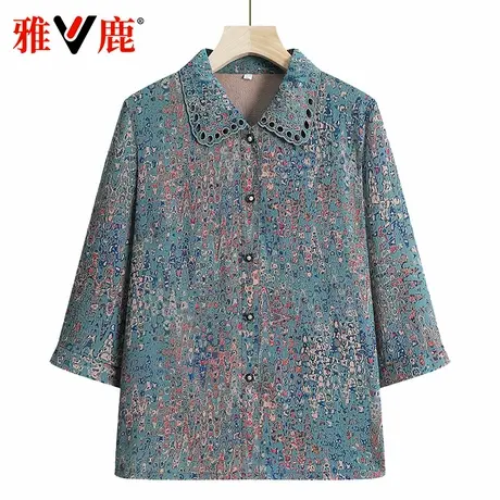 雅鹿2025新款中老年衬衫夏装奶奶轻薄七分袖衬衣妈妈上衣短款衣服商品大图