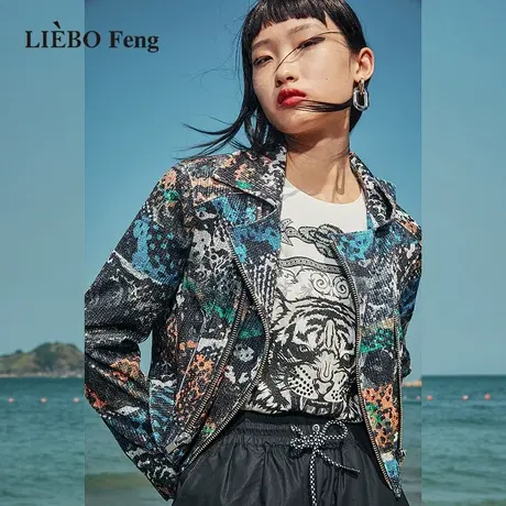 裂帛LIEBOFeng商场同款2023年小众设计感甜酷亮片印花长袖外套女图片