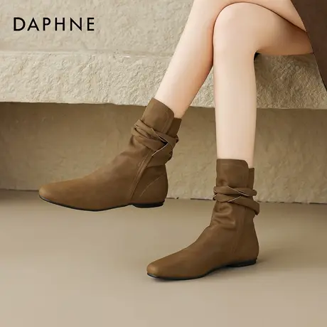 达芙妮棕色堆堆短靴女2025新款美拉德西部牛仔靴夏季新疆旅游沙漠商品大图