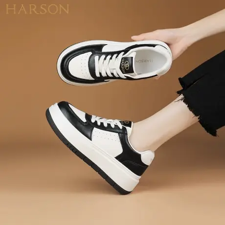 Harson/哈森厚底运动鞋女鞋2025新款秋冬休闲小白鞋增高系带板鞋商品大图