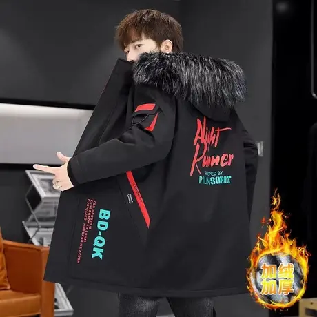 棉衣男士外套冬季2023新款韩版潮流加绒加厚中长款风衣冬装派克服图片