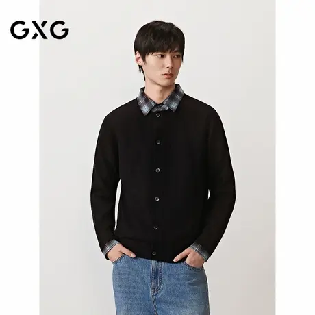 GXG男装 简约开襟毛衣领口拼接通勤开衫外套针织衫 2025秋季新品商品大图