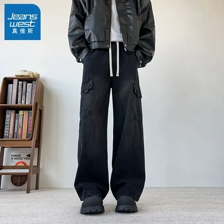 N5真维斯牛仔裤男2025新款秋季美式高街潮牌宽松直筒长裤男款裤子图片