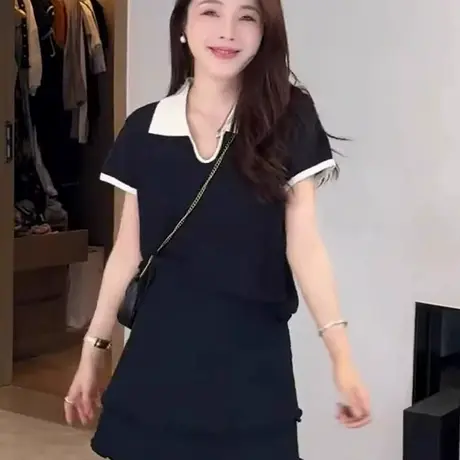 冰丝针织polo衫正肩短袖T恤女夏季韩系高级感超好看独特漂亮上衣商品大图