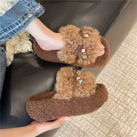 厚底增高毛毛鞋女2025年新款秋季外穿懒人鞋子百搭气质小个子拖鞋图片