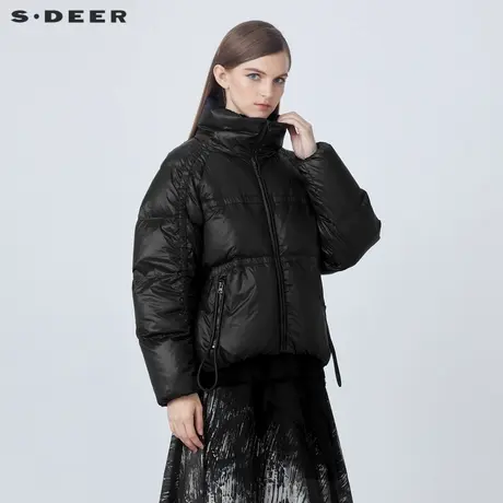 sdeer圣迪奥女装休闲高领抽绳飘带宽松不规则短款羽绒服S21482402图片