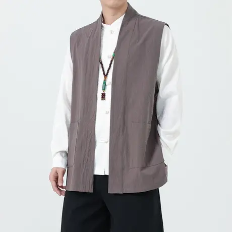 新款春夏男背心中国风男装棉麻坎肩亚麻唐装汉服休闲马甲外套披风商品大图