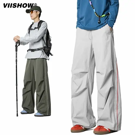 VIISHOW美式户外速干裤男秋设计感织带拼接伞兵裤宽松休闲运动裤商品大图