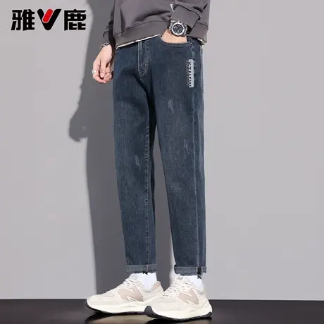 雅鹿2026春季新款磨毛破洞复古牛仔裤男青年直筒百搭休闲修身长裤商品大图