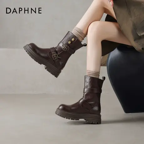 达芙妮美拉德靴子女款短靴2026新款秋季马丁靴棕色厚底西部牛仔靴图片