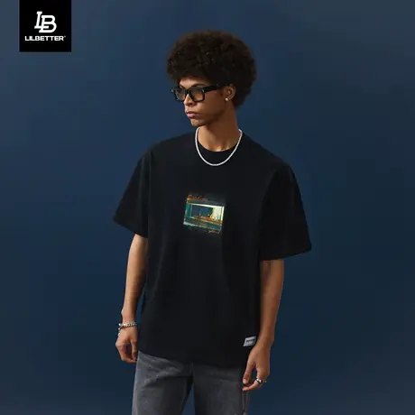 Lilbetter爱德华·霍普联名纯棉印花体恤宽松五分袖美式潮流半袖商品大图