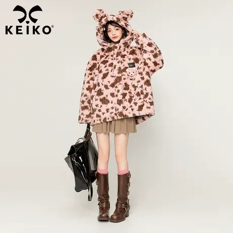 KEIKO [夹棉]仿兔绒毛绒皮草外套加厚2023秋冬羊羔毛连帽绗棉棉服商品大图