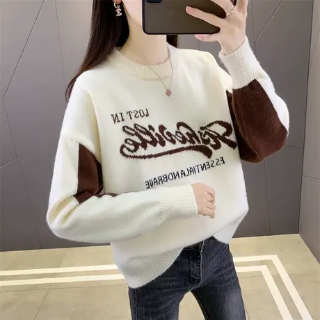 秋冬套头女毛衣2023年新款加厚针织打底衫宽松百搭内搭女上衣春秋图片