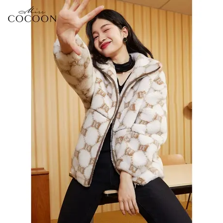 missCOCOON羊羔毛皮草外套女2022新款冬宽松时尚加厚保暖毛毛外套商品大图