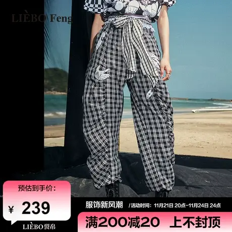 裂帛LIEBOFeng2024年新商场同款街头风宽松抽褶格纹梭织长裤图片