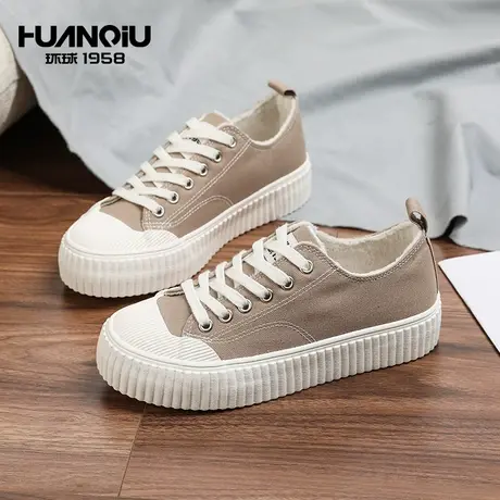 环球加绒低帮帆布鞋女冬季百搭休闲网红ins饼干鞋板鞋女鞋子棉鞋商品大图