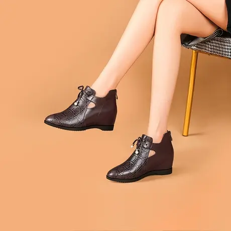 真皮短靴女2023秋季厚底内增高靴子欧美风马丁靴显脚小妈妈鞋圆头商品大图