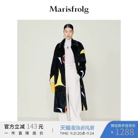 玛丝菲尔秋冬款中长款黑色毛呢外套商品大图