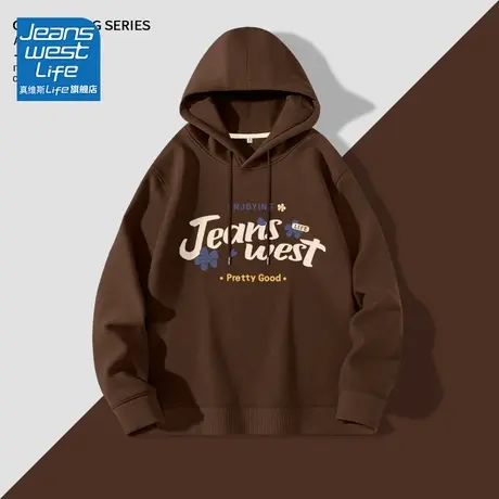 真维斯LIFE连帽美式卫衣女2023新款爆款咖啡色休闲复古情侣外套女商品大图