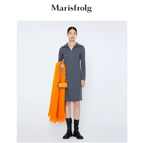【言选好物】玛丝菲尔冬季新款深灰色羊毛卫衣长袖连衣裙图片