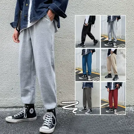 加绒休闲裤男士宽松运动工装裤春秋季直筒束脚裤韩版潮流加厚长裤商品大图