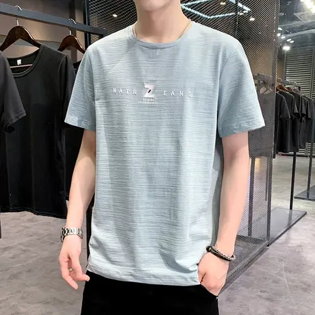 男士短袖t恤2023新款圆领休闲上衣夏季潮流棉感半袖韩版体恤男装商品大图