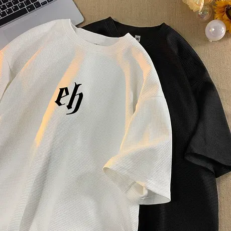 发泡华夫格短袖T恤男夏季2024新款潮牌ins内搭体恤情侣半袖打底衫商品大图