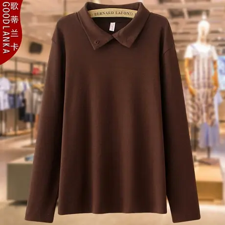 加大码中年胖妈妈秋冬长袖T恤女200斤宽松时尚翻领德绒打底衫上衣商品大图