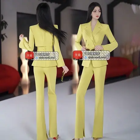 网纱拼接小西服垂顺西裤两件套新品定制女王范西装套装商品大图