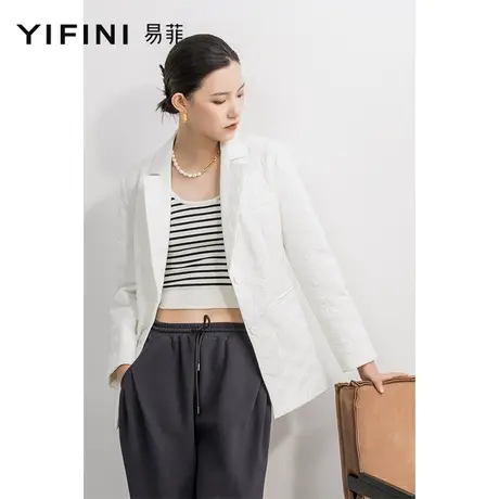 Yifini/易菲长袖宽松外套女春秋新款薄款西装领白色棉衣棉服图片
