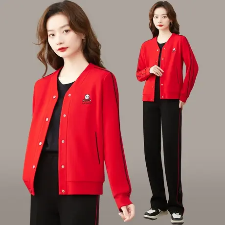 直筒裤运动休闲套装女春秋2023年新款时尚V领卫衣外套洋气两件套商品大图