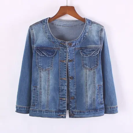 牛仔外套女春秋短款修身新款显瘦七分袖牛仔服上衣大码弹力08商品大图