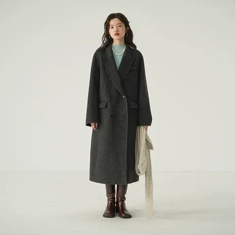 omont蛋挞家 复古羊毛双面呢大衣女秋冬新款气质宽松呢子外套商品大图