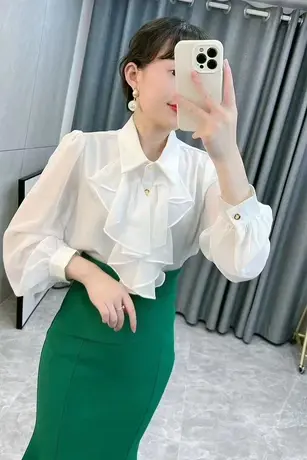 春款荷叶领雪纺衬衫女装春装2023年新款时尚上衣白色漂亮小衫洋气商品大图