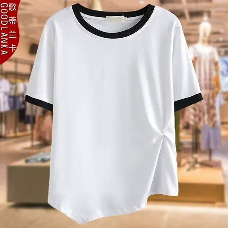 年轻气质妈妈装夏季洋气不规则T恤时尚减龄大码女装纯色短袖上衣商品大图