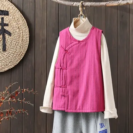 枫谜2022年冬季新款中国风复古文艺盘扣夹棉马夹外穿无袖坎肩图片