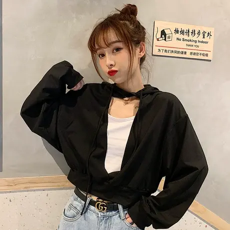 waitmore卫衣女春秋薄款学生韩版短款宽松bf慵懒风ins超火cec外套商品大图