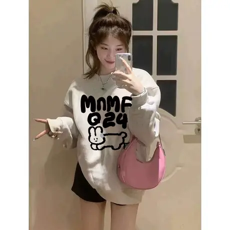 美式复古oversize卫衣女春秋薄款宽松小个子高级感上衣慵懒风外套商品大图