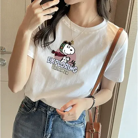 纯棉短袖T恤女装2023年新款夏季宽松卡通印花体恤衫ins潮半袖上衣图片