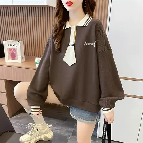 设计感小众卫衣女春秋季韩版宽松薄款小个子polo领华夫格上衣外套图片