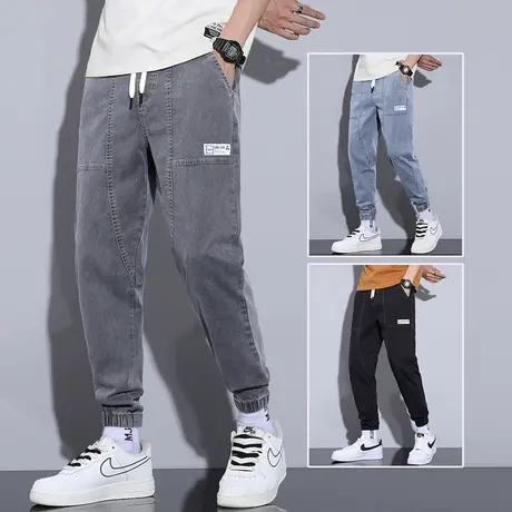 潮牌工装牛仔裤男士束脚宽松秋季春秋款休闲男裤子青少年夏季薄款商品大图