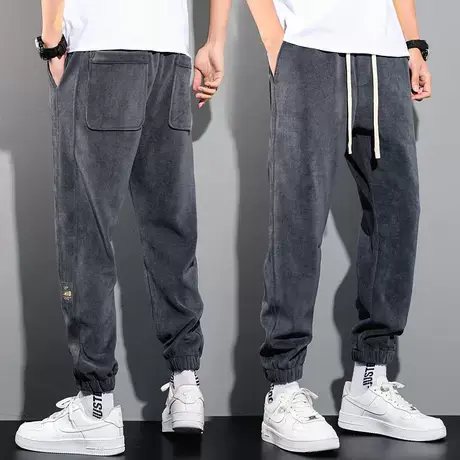 裤子男新款潮流春秋冬季加绒厚灯芯绒卫裤束脚宽松运动哈伦休闲裤图片