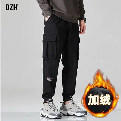 男士黑色工装裤子男冬季加绒加厚宽松束脚裤高街裤子2023新款爆款图片