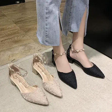 网红包头凉鞋女ins潮2024夏季新款春秋一字扣带气质粗跟高跟鞋女商品大图