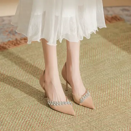 水钻高跟鞋女2024年夏季新款气质职业单鞋细跟法式仙女风包头凉鞋商品大图