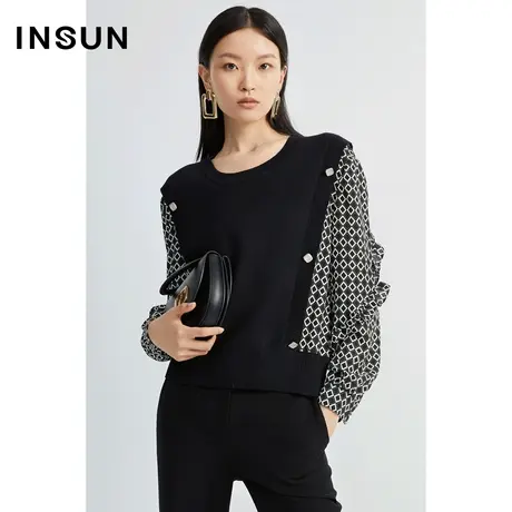 INSUN恩裳奥莱秋季法式泡泡袖百搭毛针织衫商品大图
