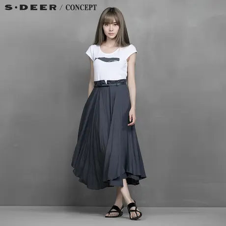 sdeer圣迪奥专柜正品女装夏装趣味高腰拼接不规则摆连衣裙5281227图片