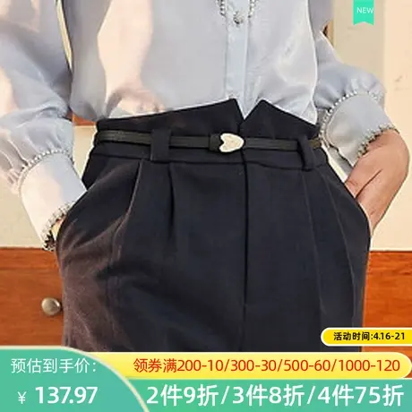 秋水伊人简约哈伦裤2022新款宽松显瘦皱褶典雅气质休闲长裤2A511图片