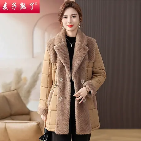 妈妈冬装加厚保暖羽绒棉服中老年人女装新款高贵仿水貂绒棉袄外套商品大图