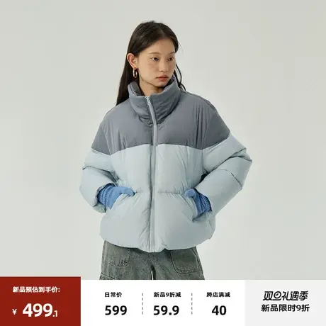 omont蛋挞家 复古撞色短款羽绒服女2023冬季新款90白鸭绒厚外套图片